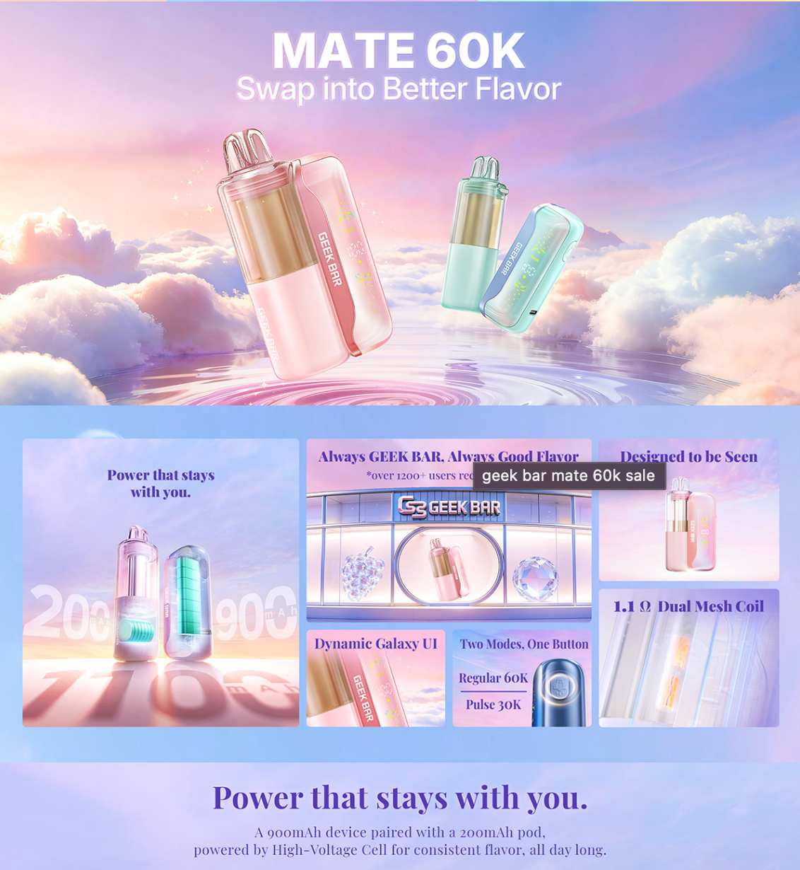 Geek Bar Mate 60K Disposable Vape Kit 5% (60000 Puffs)